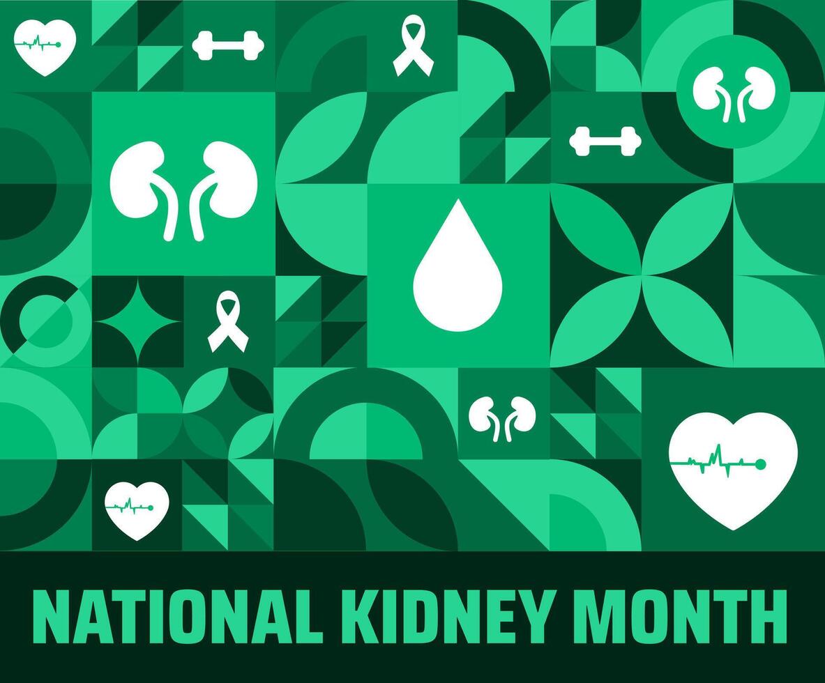 National Kidney Month geometric shape pattern background banner or poster design template. observed every year in March. Holiday concept. Use to any Template, card, poster, placard, template. vector