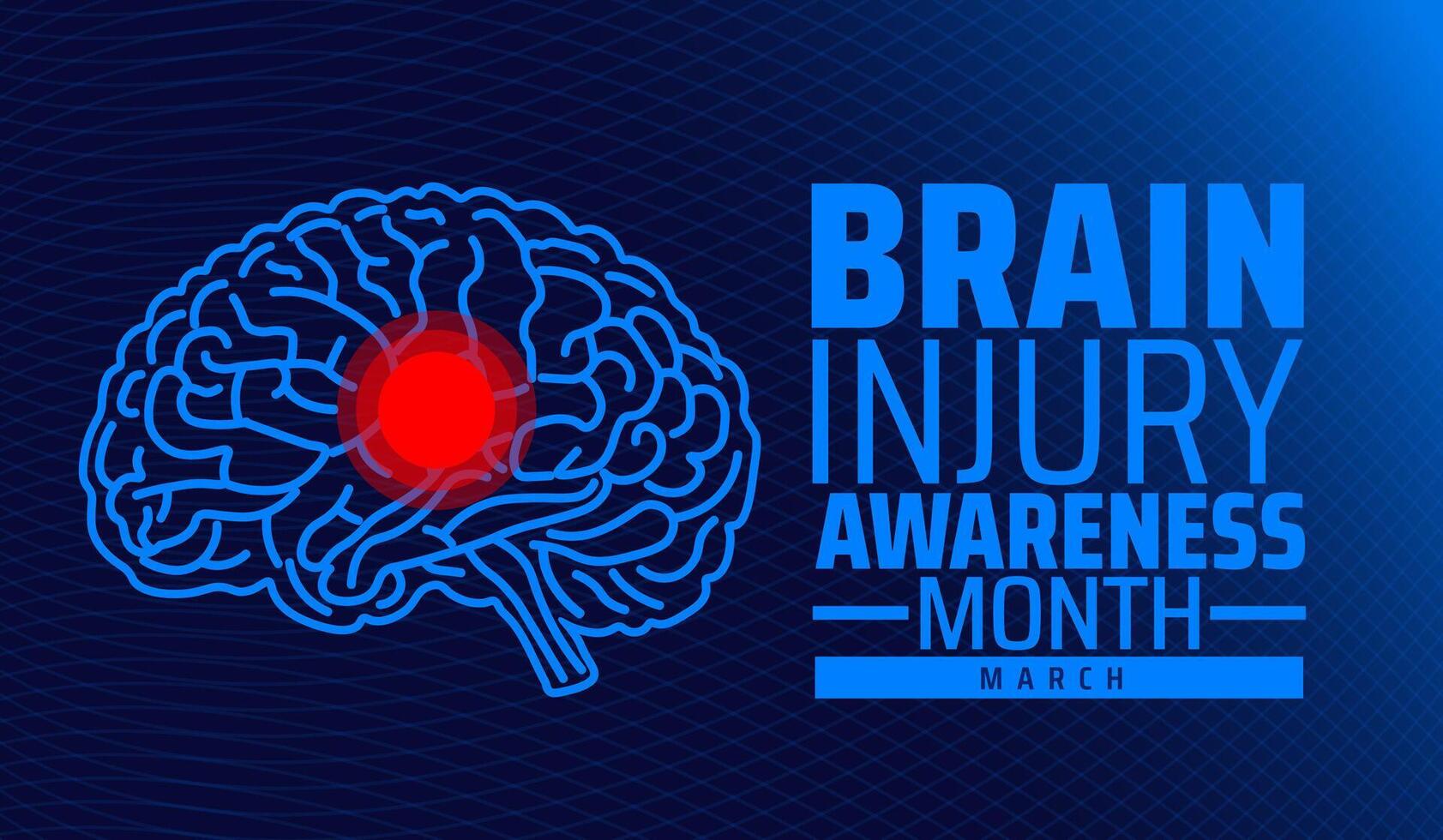 Brain Injury Awareness Month blue color technology concept background banner or poster design template. observed every year in March. Holiday concept. Use to any Template, card, poster, placard. vector