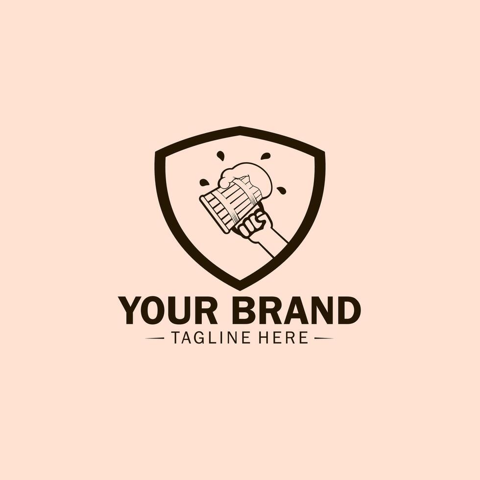a shield and a hand holding a beer vector