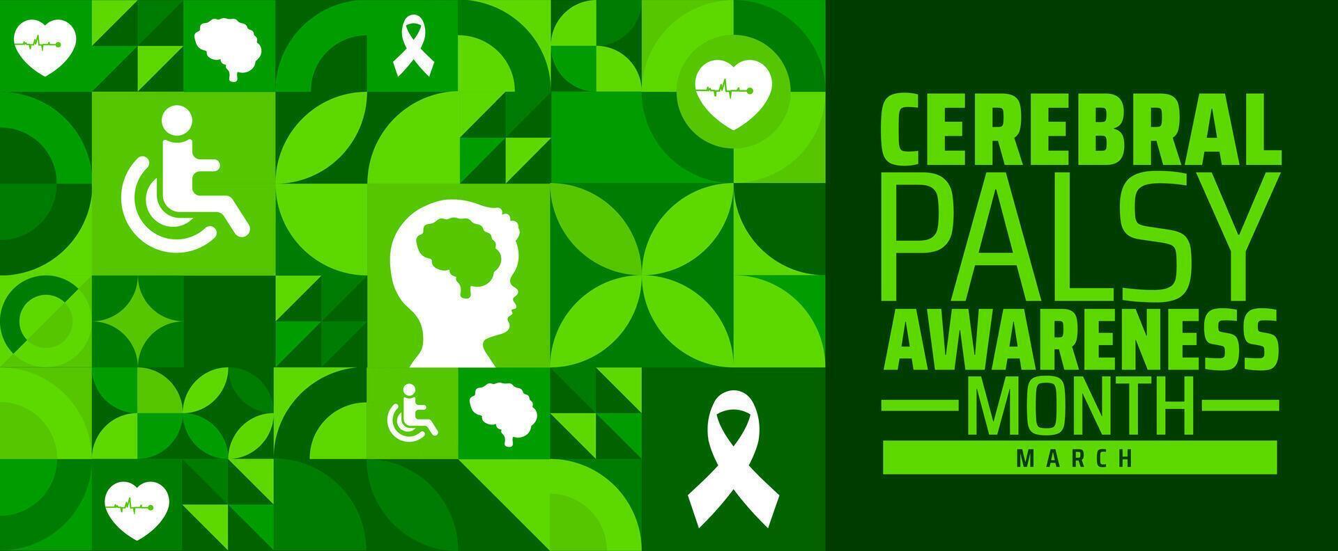 National Cerebral Palsy Awareness Month geometric shape pattern background banner or poster design template. observed every year in March. Holiday concept. Use to any Template, card, poster, placard. vector