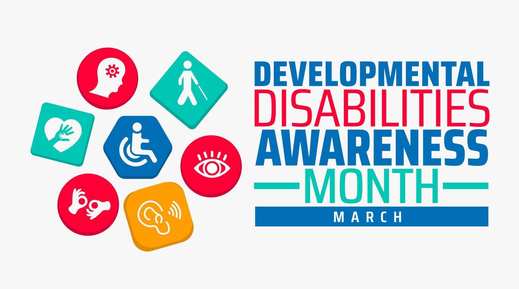 Developmental Disabilities Awareness Month background banner or poster design template. observed every year in March. vector