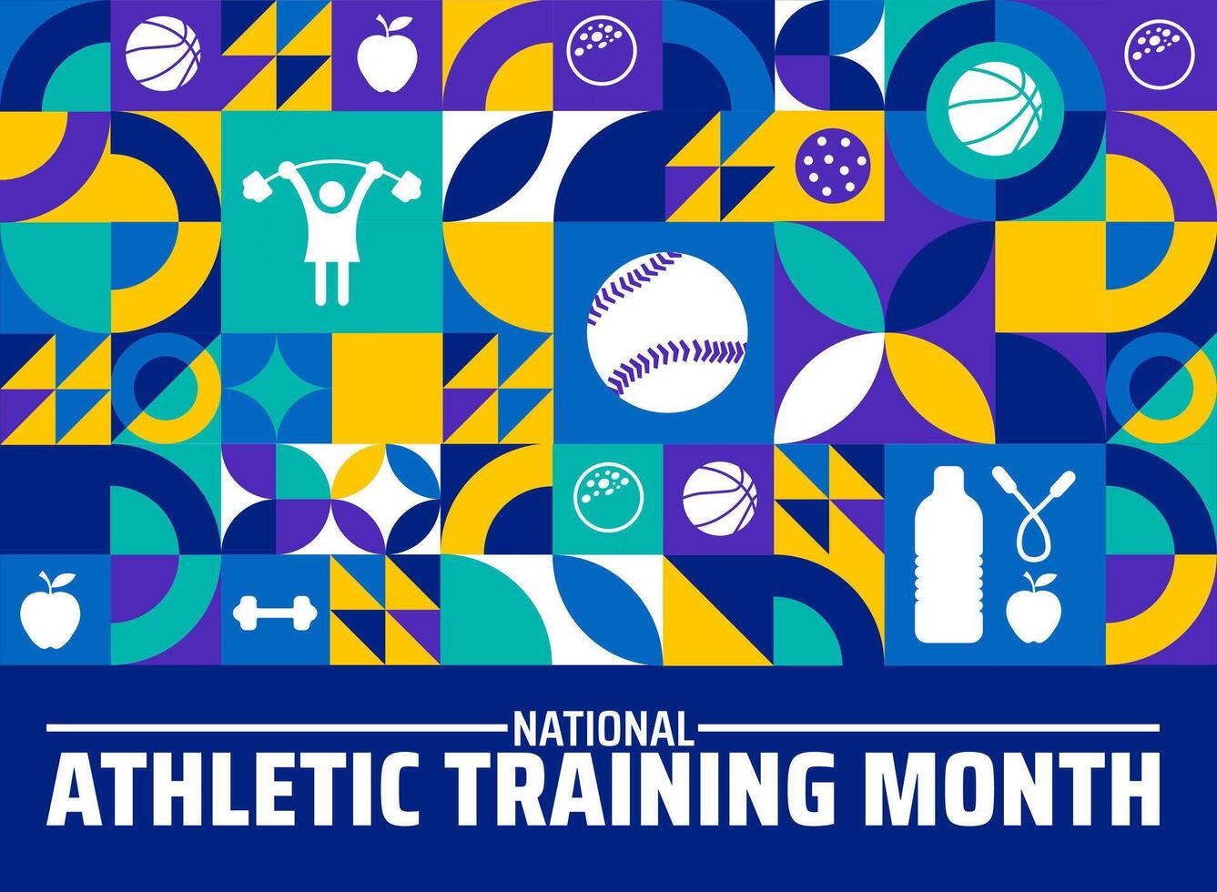 National Athletic Training Month geometric shape pattern background banner or poster design template. observed every year in March. Holiday concept. Use to any Template, card, poster, placard. vector
