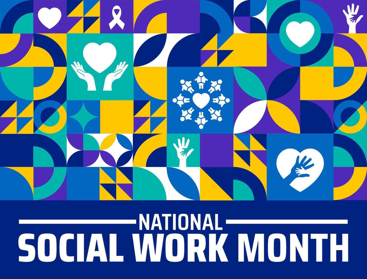 National Social Work Month geometric shape pattern background banner or poster design template. observed every year in March. Holiday concept. Use to any Template, card, poster, placard, template. vector