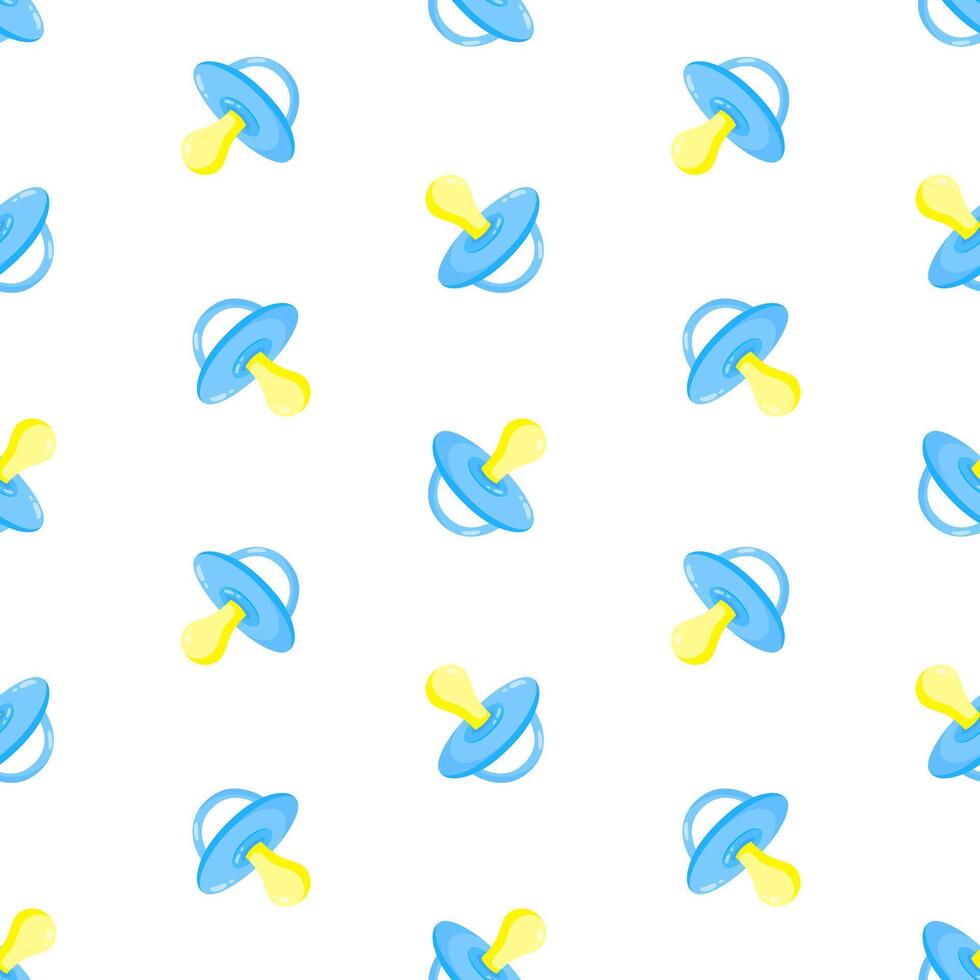 Blue pacifiers seamless pattern. Baby dummy. Background, print, packaging design, wrapping vector