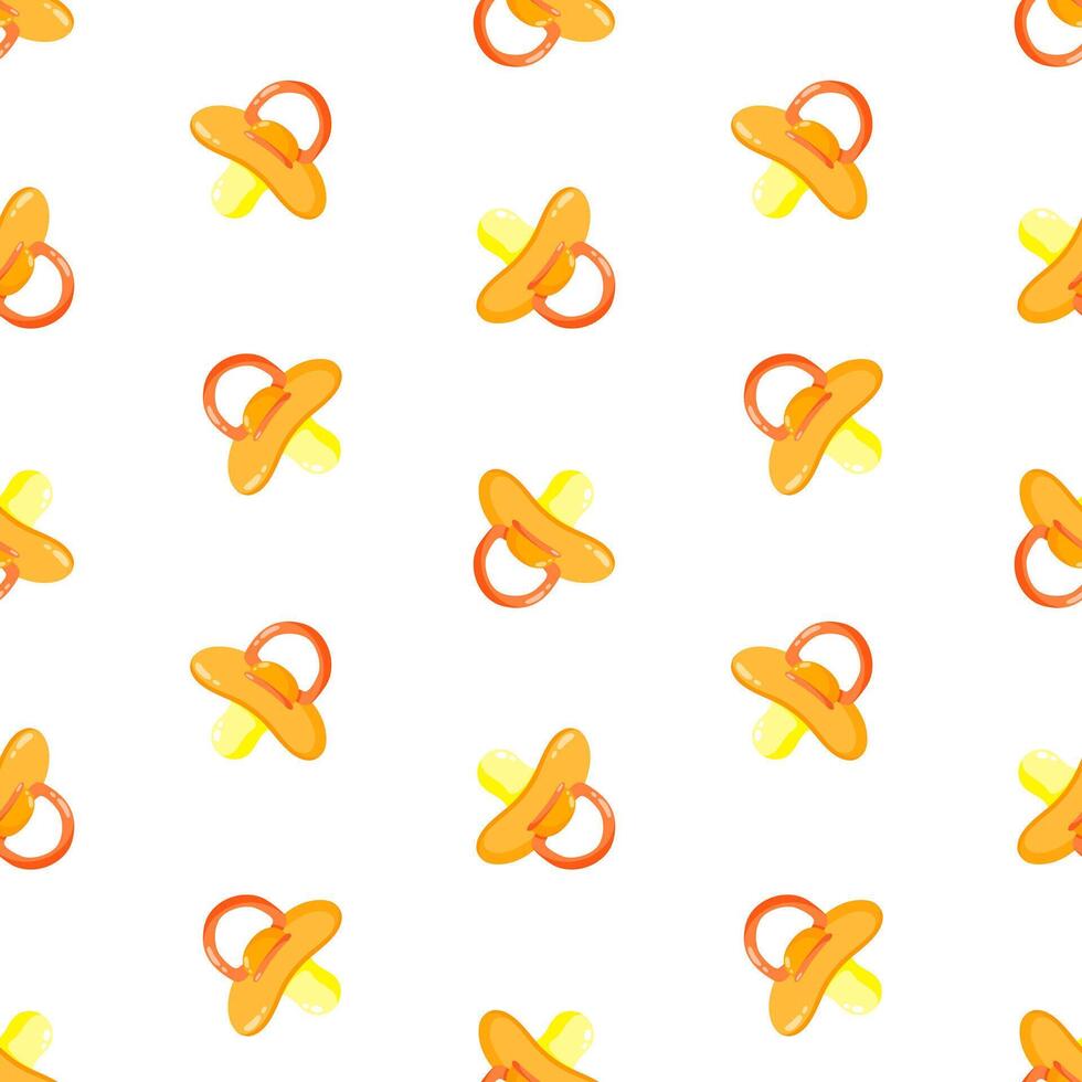 Orange pacifiers seamless pattern. Baby dummy. Background, print, packaging design, wrapping vector