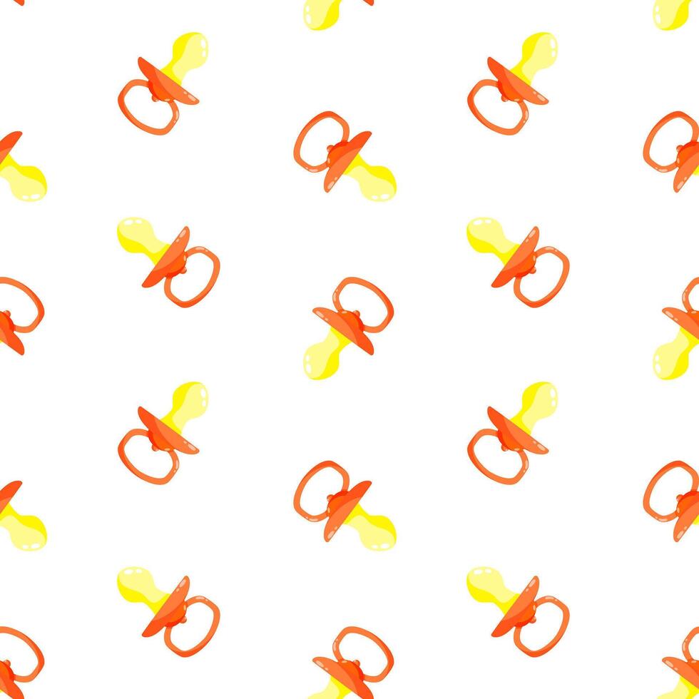 Vermilion pacifiers seamless pattern. Baby dummy. Background, print, packaging, wrapping vector