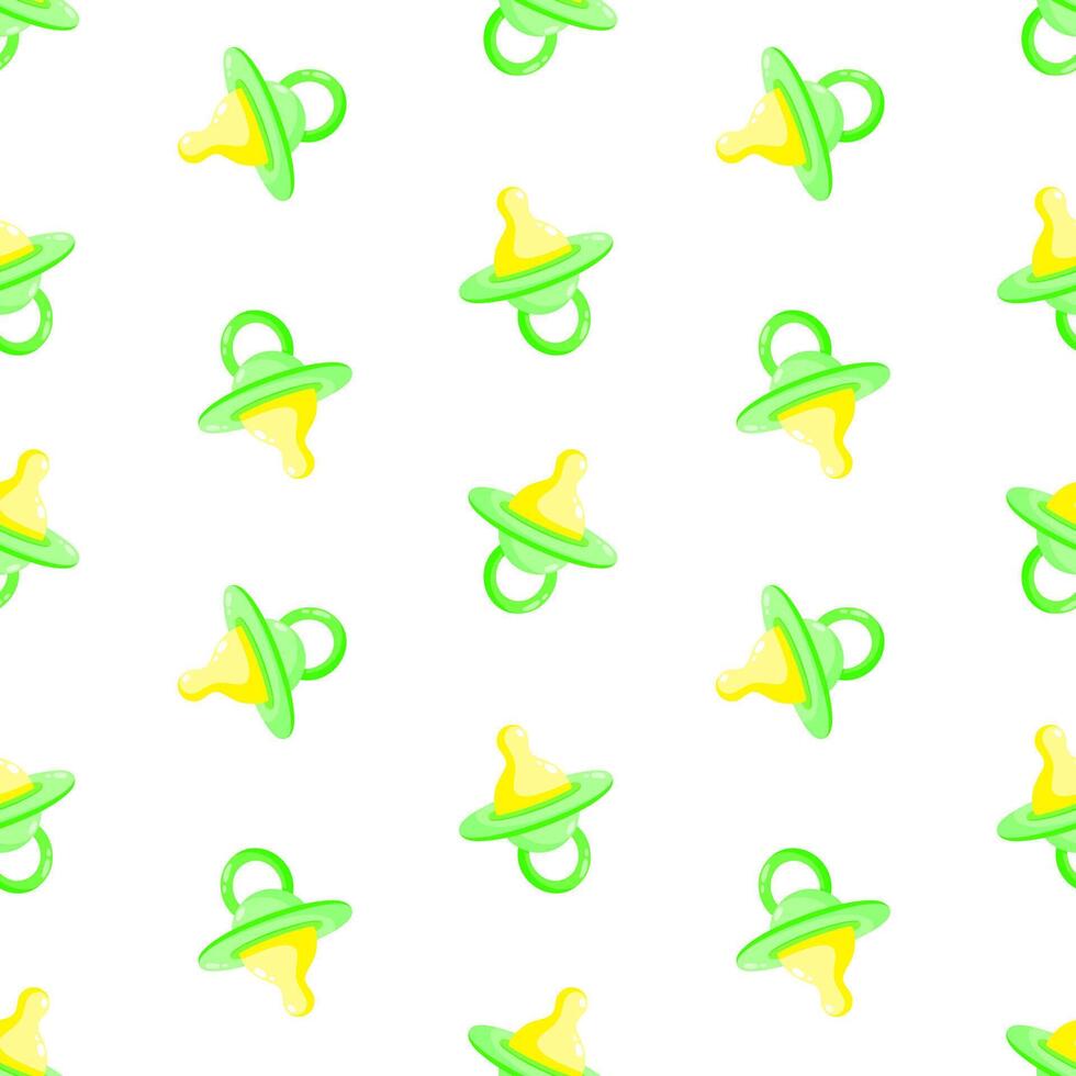 Green pacifiers seamless pattern. Baby dummy. Background, print, packaging design, wrapping vector