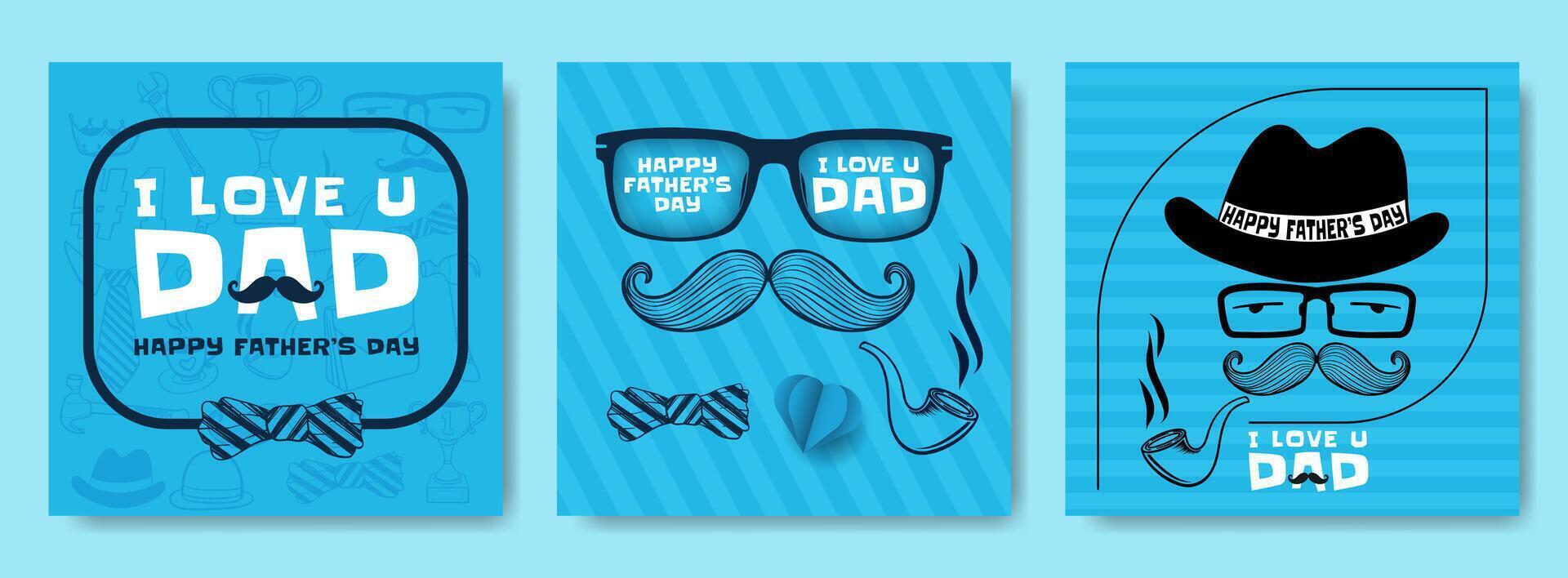 Set of Father's Day social media post template vector