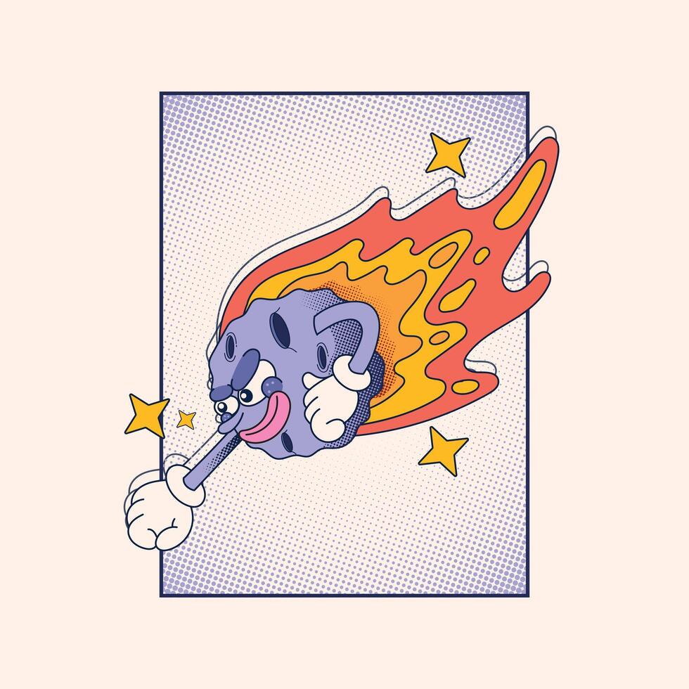 meteor mascot character illustration in retro style vector