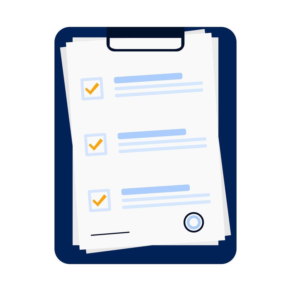 Business document report Check mark, Clipboard with Checklist on which all Check Boxes are Validated. Contract illustration isolated on a White Background. vector