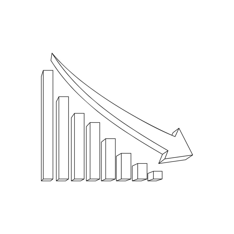 3d line arrow down with bar down, losing market, market all time low, failure red icon, negative trend,market failure, company bankkrup vector