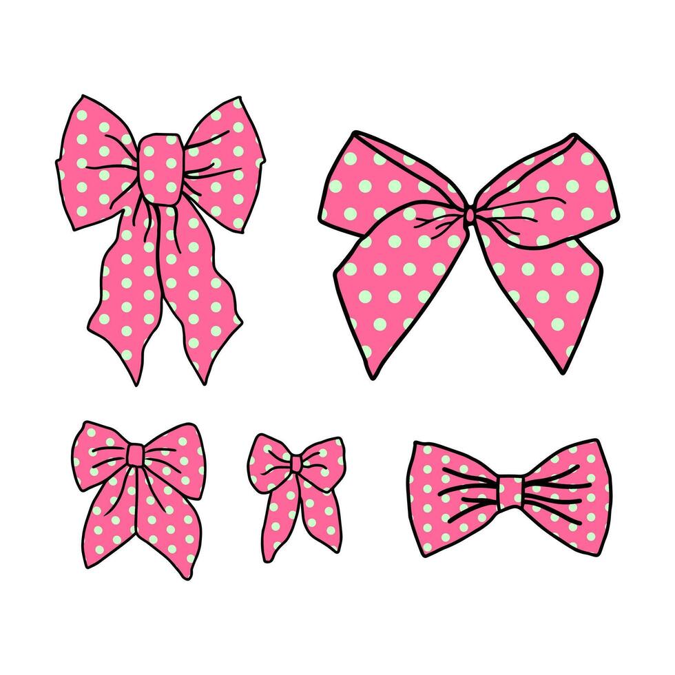 Polka dot pattern pink bows collection vector