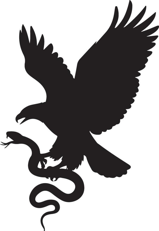 eagle attack snake, silhouette vector