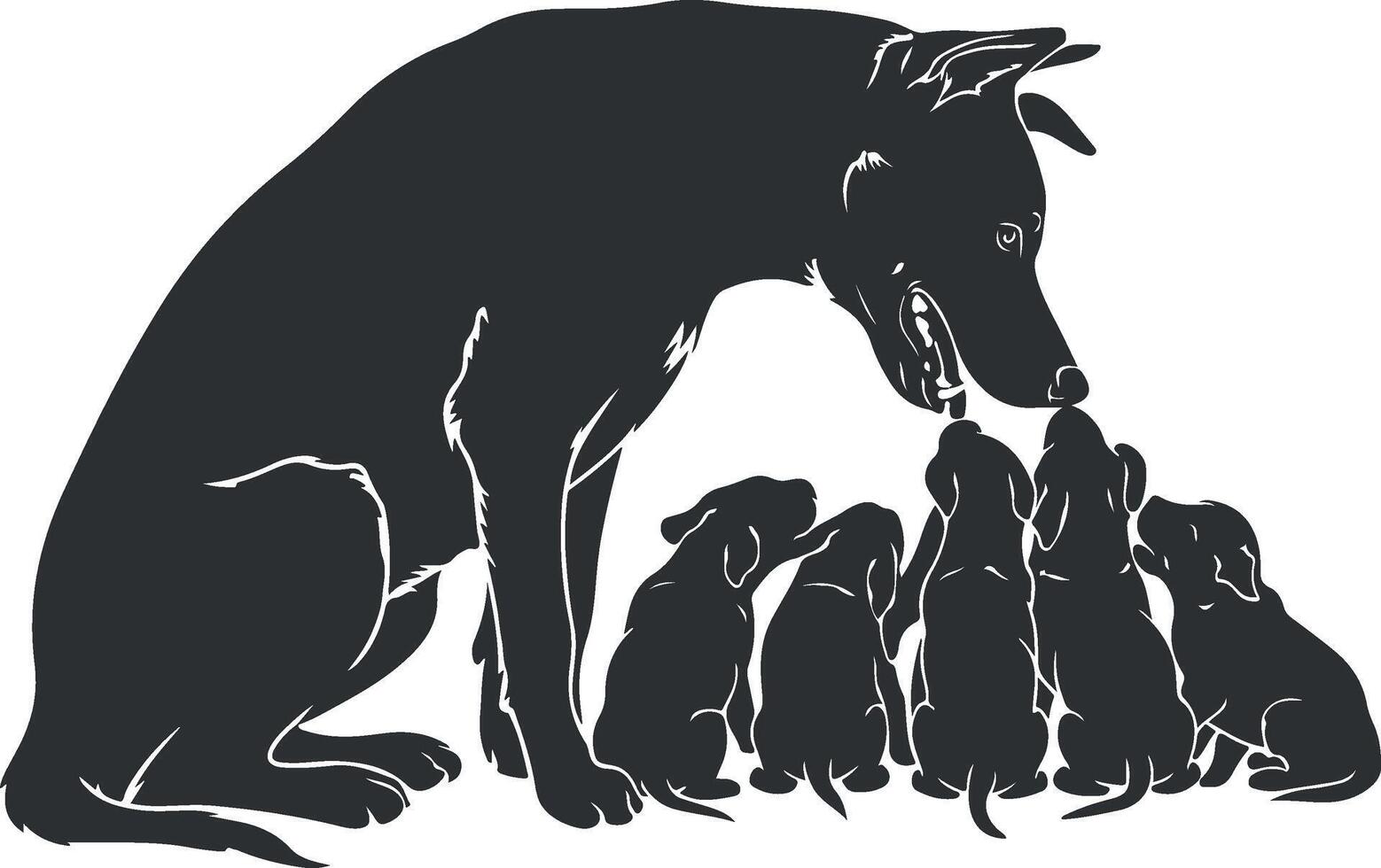 dog and puppies silhouette vector