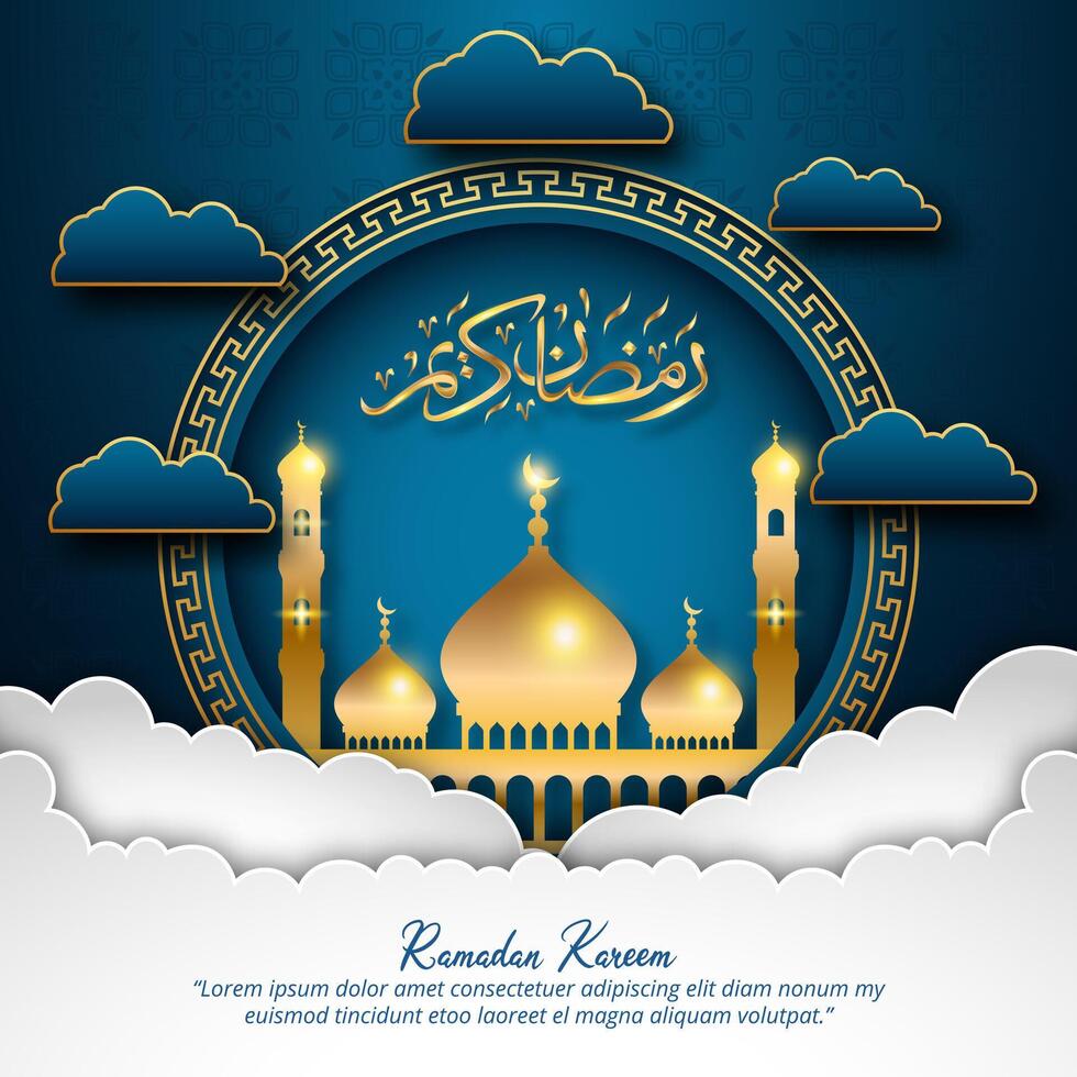 Ramadan Kareem design with a gold mosque and calligraphy vector