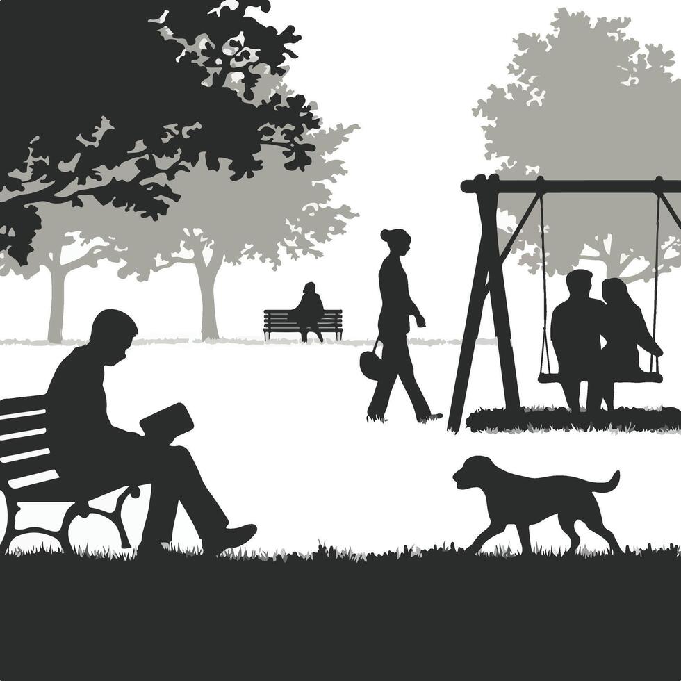 Peaceful Park Scene, silhouette vector