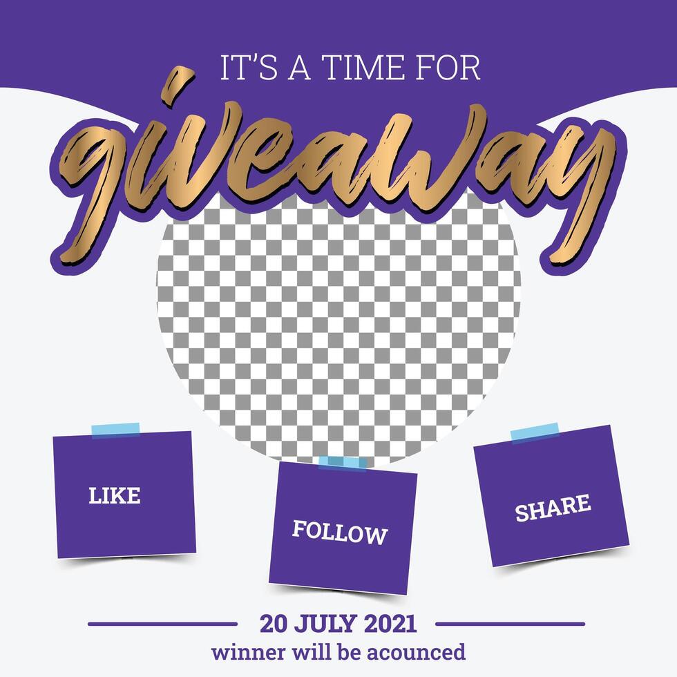 Giveaway poster template design for social media post or website banner. Gift box illustration with modern typography text style. vector