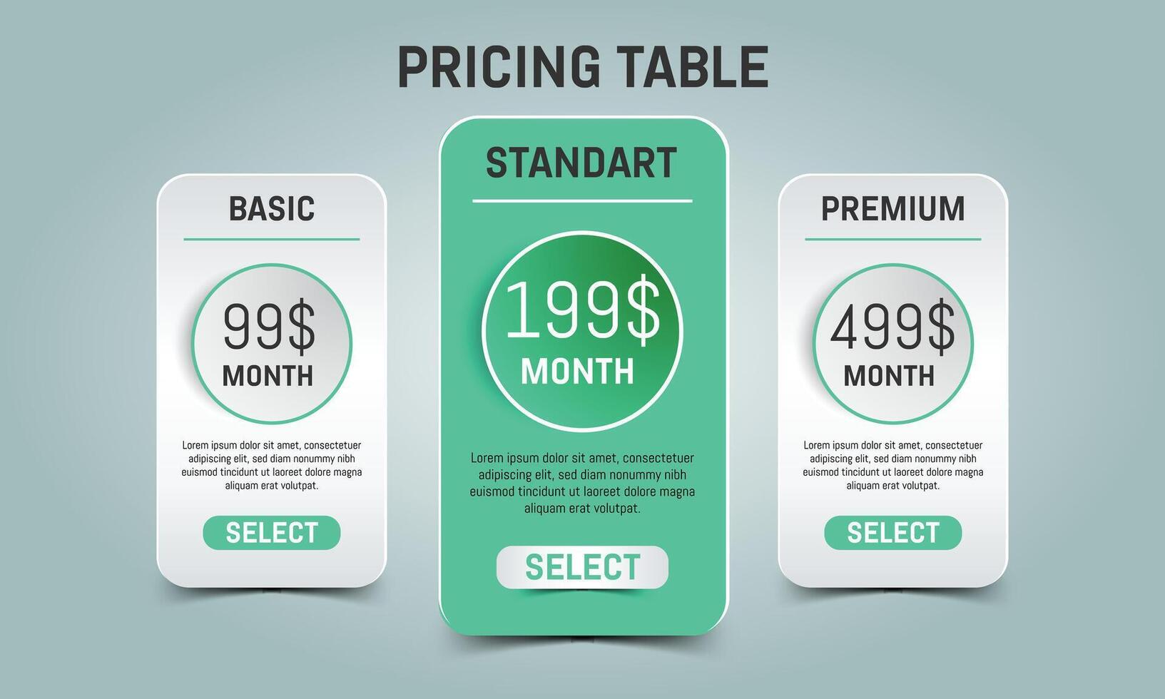 Price table for commercial web services vector