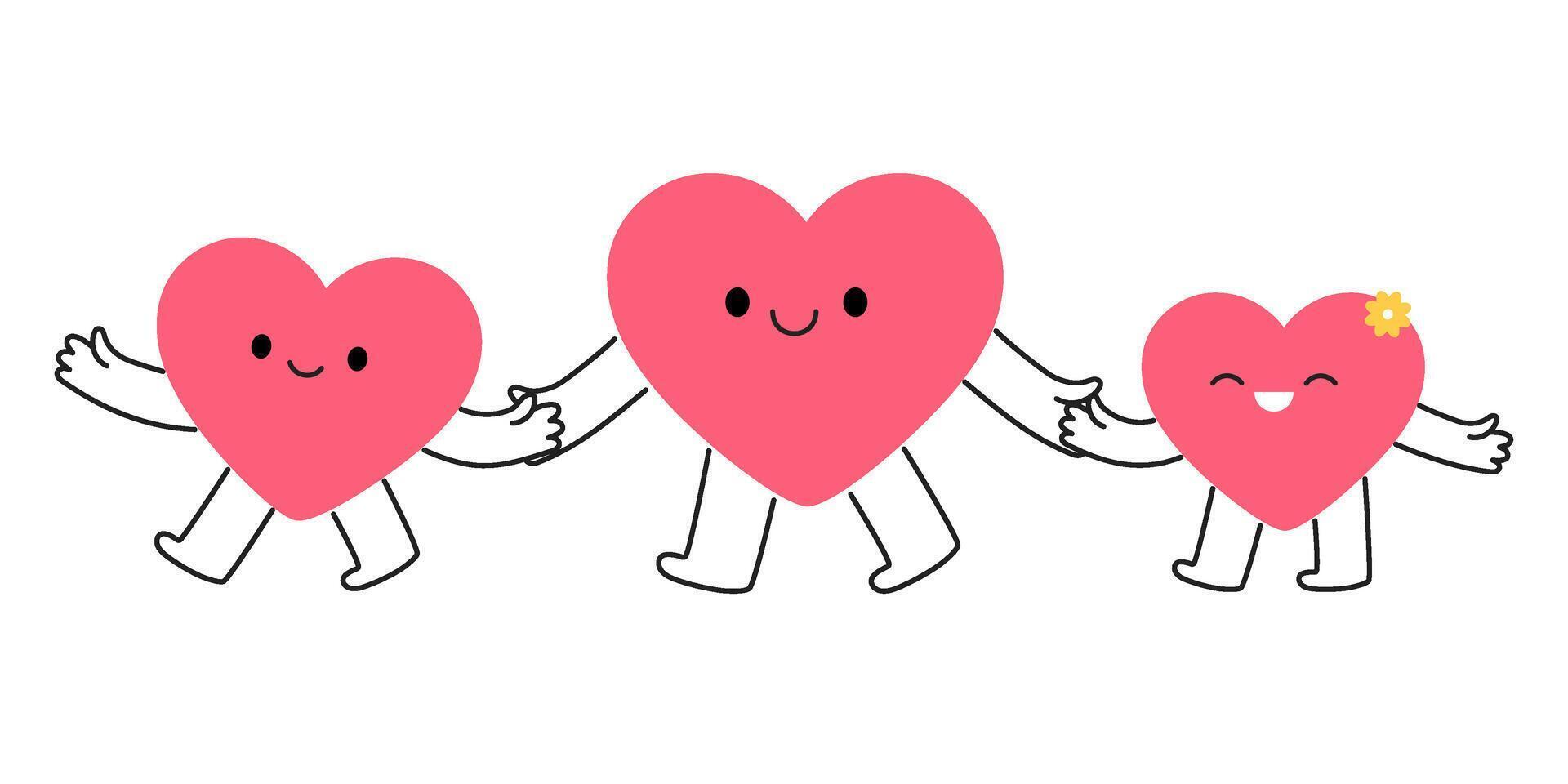 Cartoon group of heart characters smiling together vector