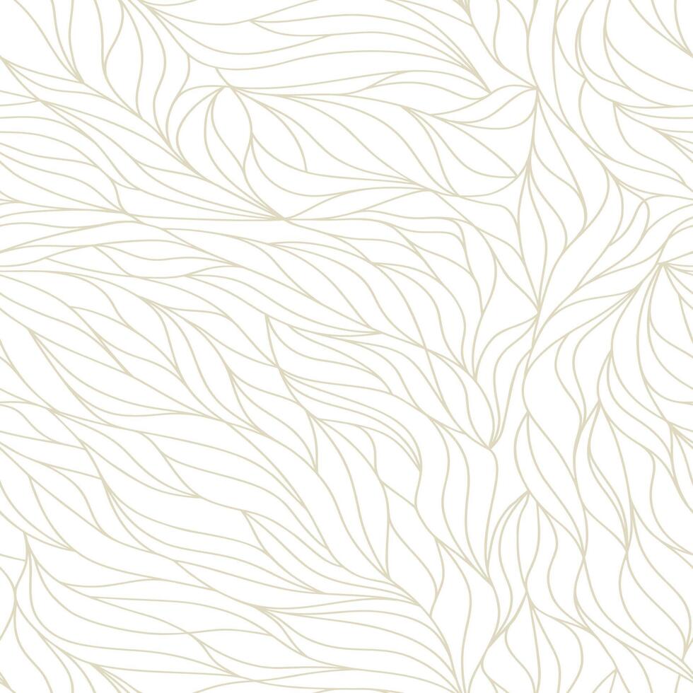 Organic petals pattern with white wavy lines and scrolls leaves on light beige background. Abstract texture in art deco style. plant ornament. Seamless design vector