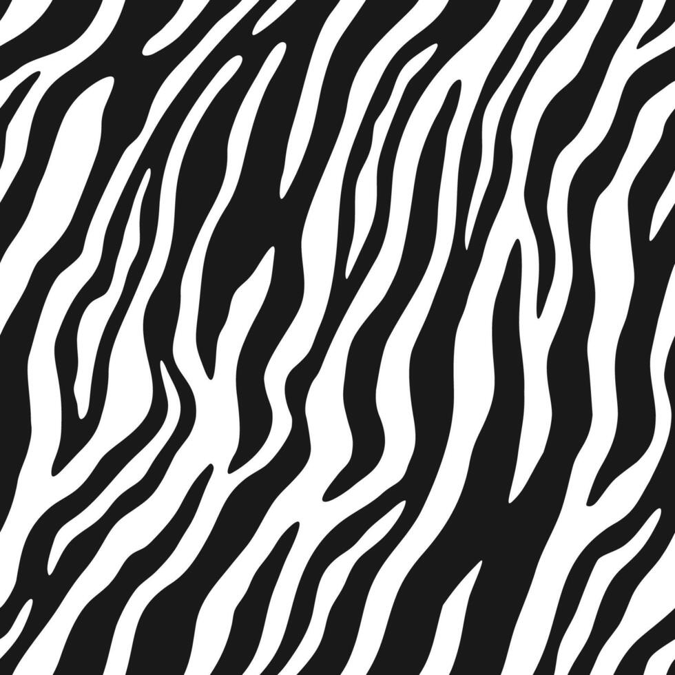 Zebra fur repeating texture. Animal skin stripes, jungle wallpapers. Black and white seamless pattern vector