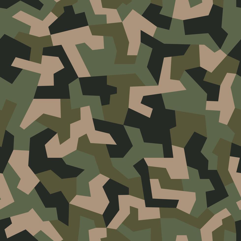 Military camouflage, seamless texture. Urban camo geometric pattern. Khaki green, brown color, fabric hunting vector