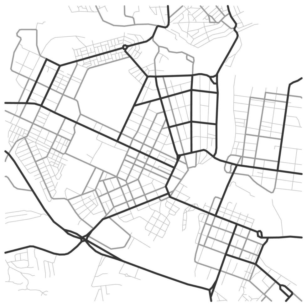 City map. Scheme of town streets. Gps line navigation plan. Black line road on white isolated background. Urban pattern texture vector