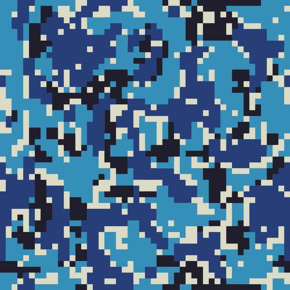 Digital camouflage pattern background, seamless classic military clothing style. Masking army camo, repeat print for wallpapers or prints on fabric. Blue, sea colors. vector