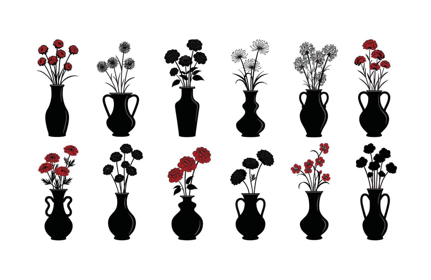 Beautiful floral compositions in decorative vases vector
