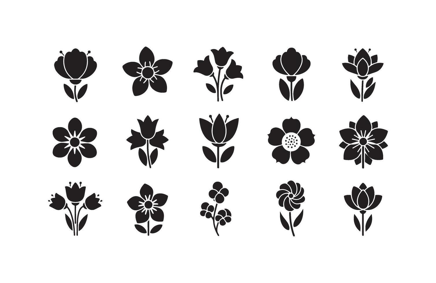 Artistic Bloom Elements Set in Black vector