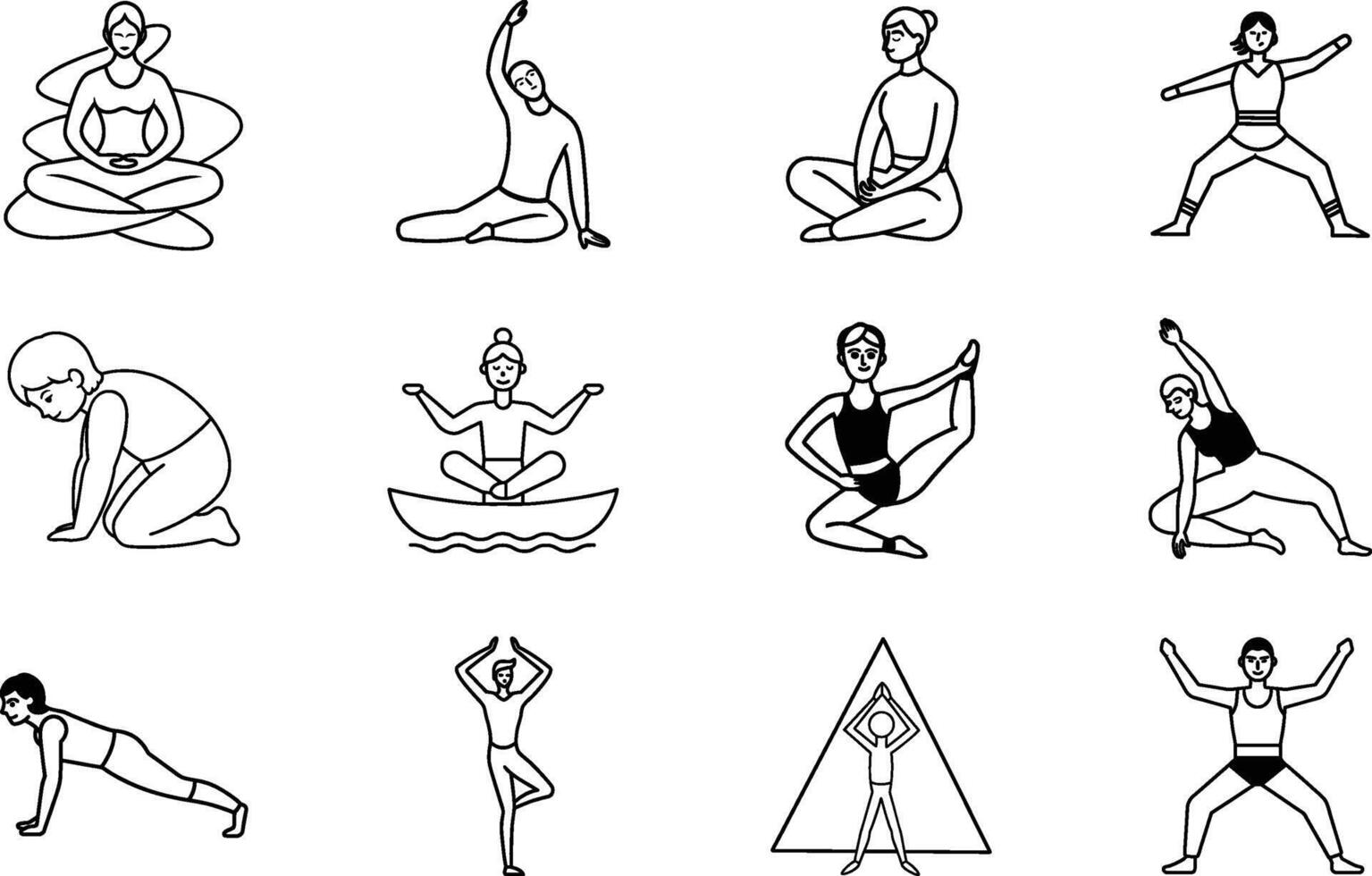 Yoga Poses Fitness, Meditation, Stretching, Flexibility Exercises vector