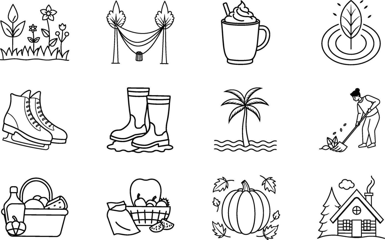 Seasonal Activities Icons Winter, Spring, Summer, Autumn vector