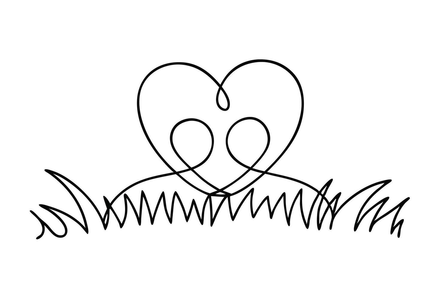 Oneline Art Heart Love Nature Grass Field Drawing Sketch vector