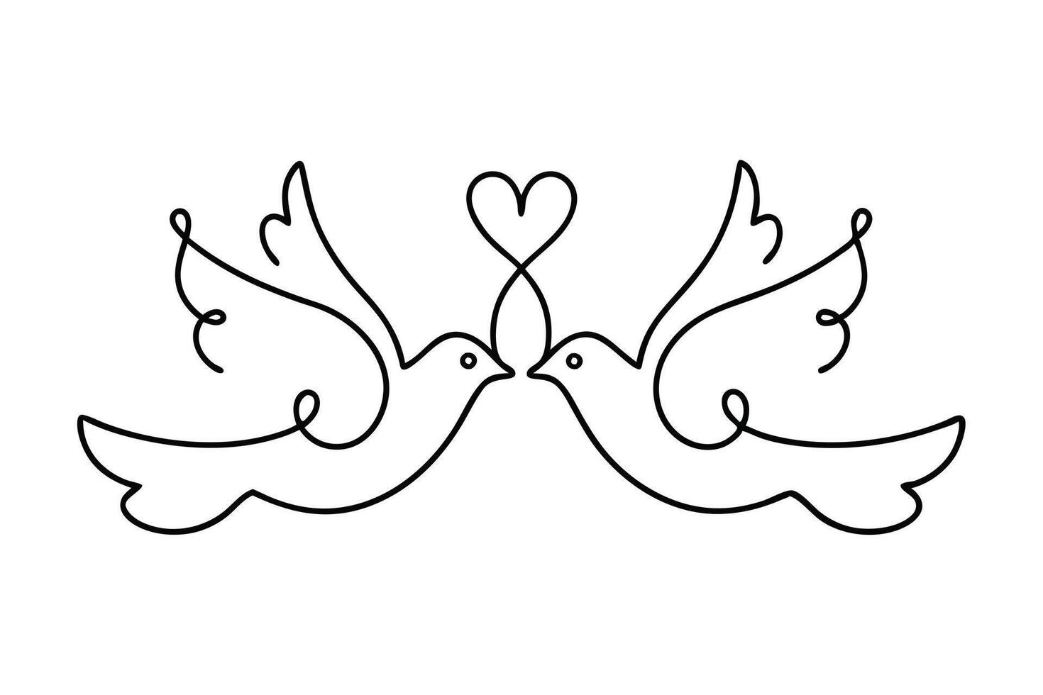 Two Doves, One Heart Love, Peace, Unity, Art, Birds, Design, Minimalist, Line Drawing, Symbol vector