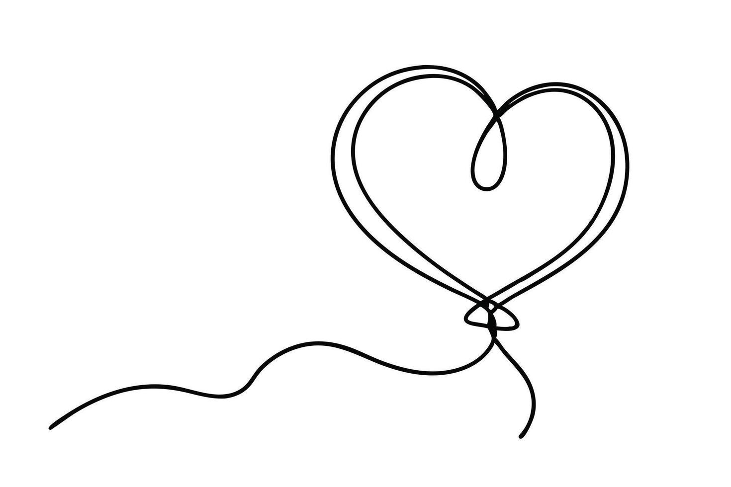 Simple Continuous Line Heart Balloon Drawing, Minimalist Art vector