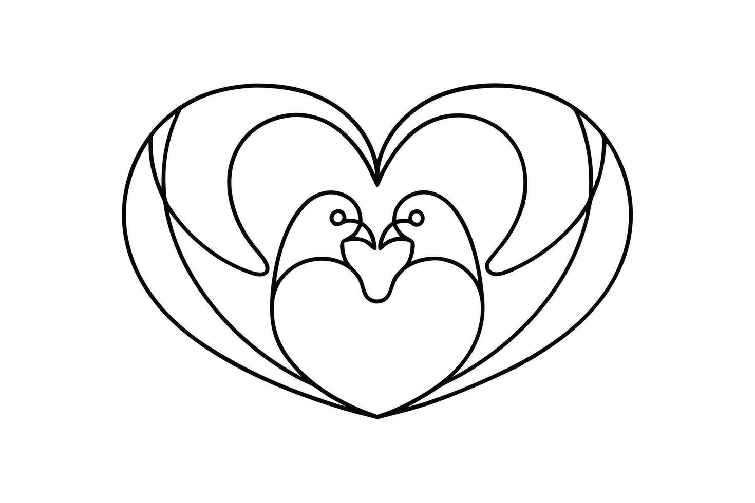 Elegant Love Birds Heart Design Line Art, Minimalist, Romantic vector