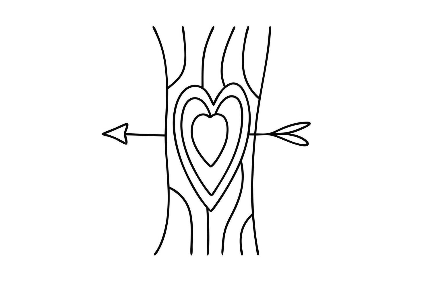 Tree Trunk Heart Target Cupid Arrow Valentines Day Love Romantic Drawing vector