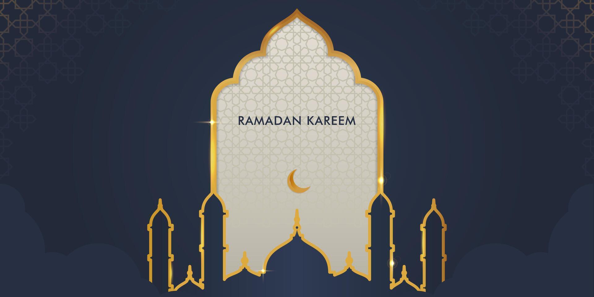 Ramadan Kareem Islamic greeting design card on blue dark background illustration vector