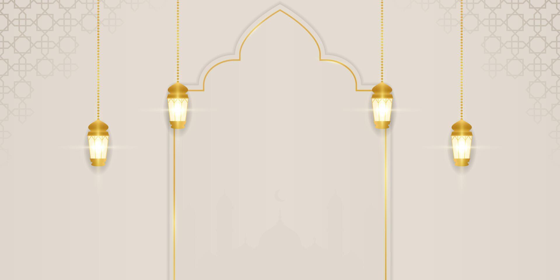 Ramadan and Eid Al-Adha on white background Islamic template with golden lamp vector