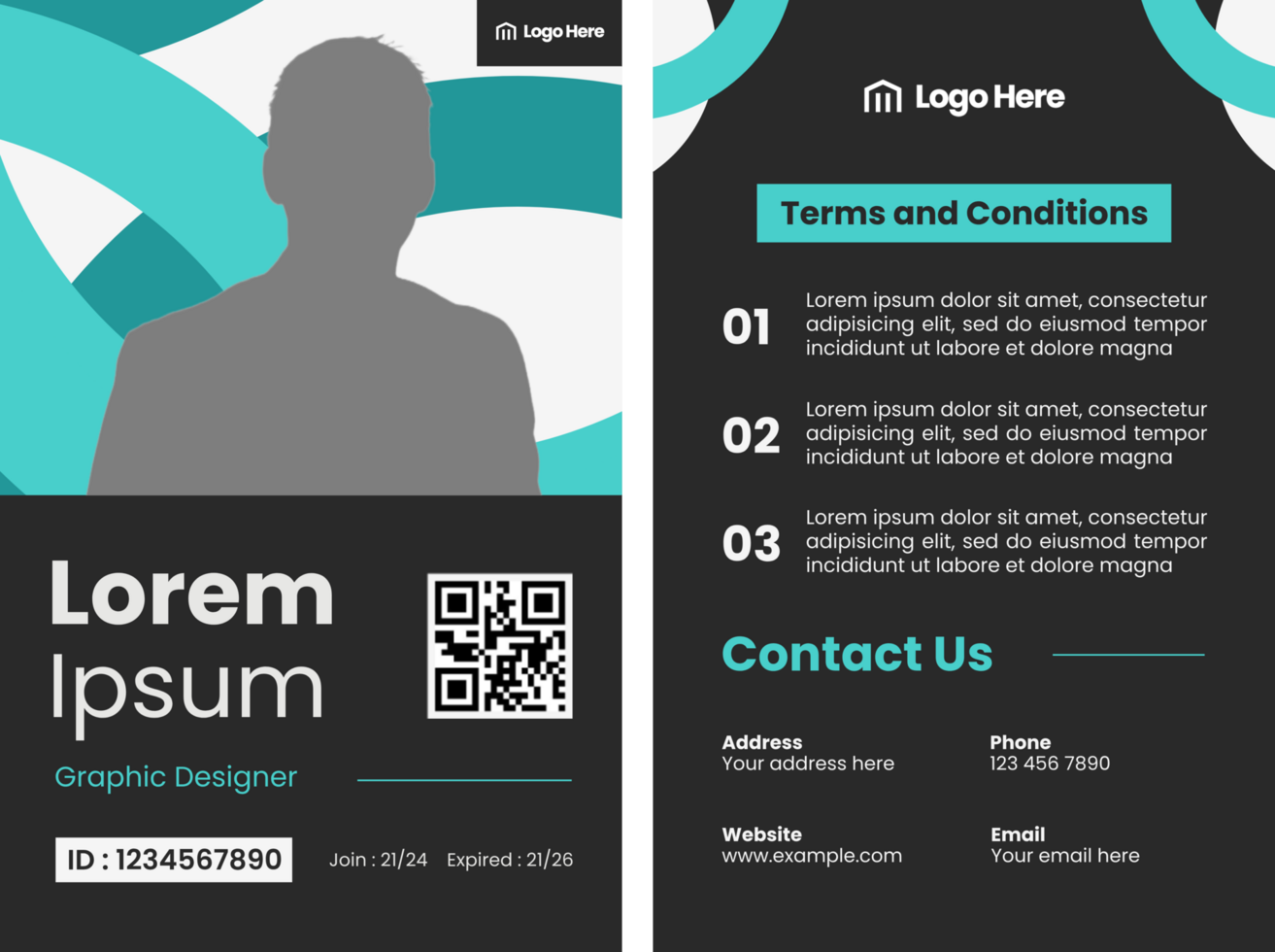 ID card template company business professional modern minimalist green grey psd