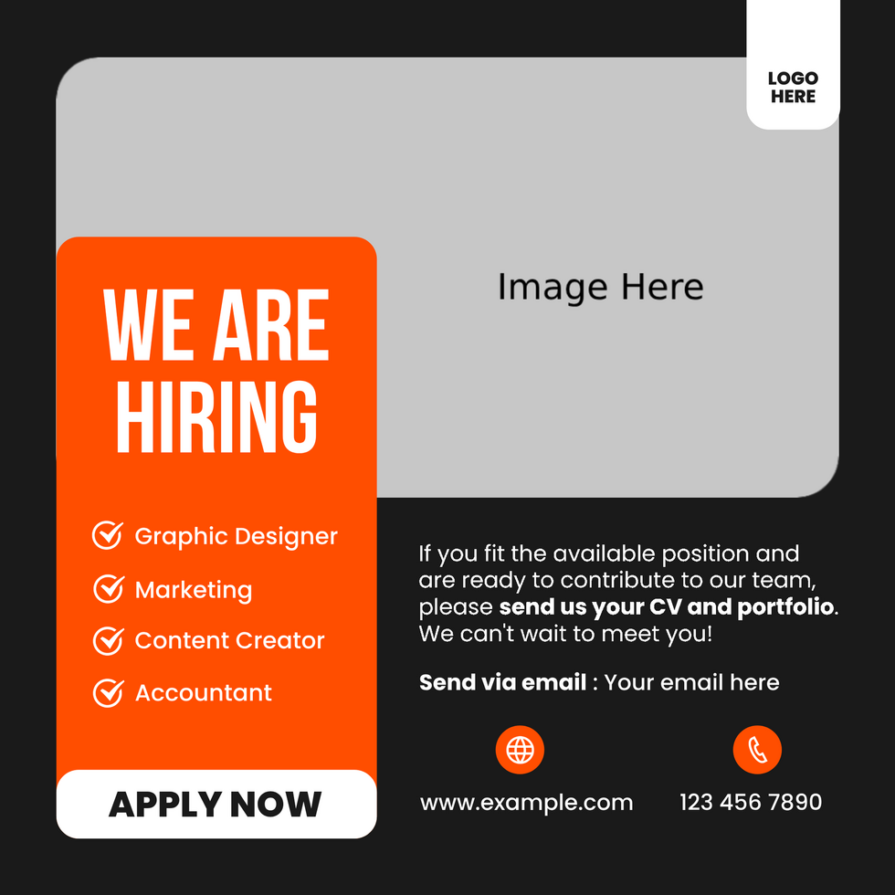 We Are Hiring Job Social Media Template for Company Modern Minimalist Orange Black psd