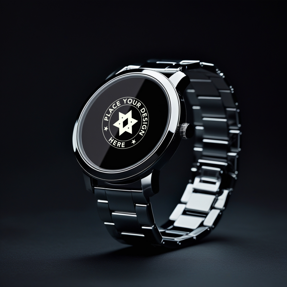 Realistic smartwatch mockup with a clean blank screen for app design. Use this watch mockup for digital interface showcases and smart tracker display. psd