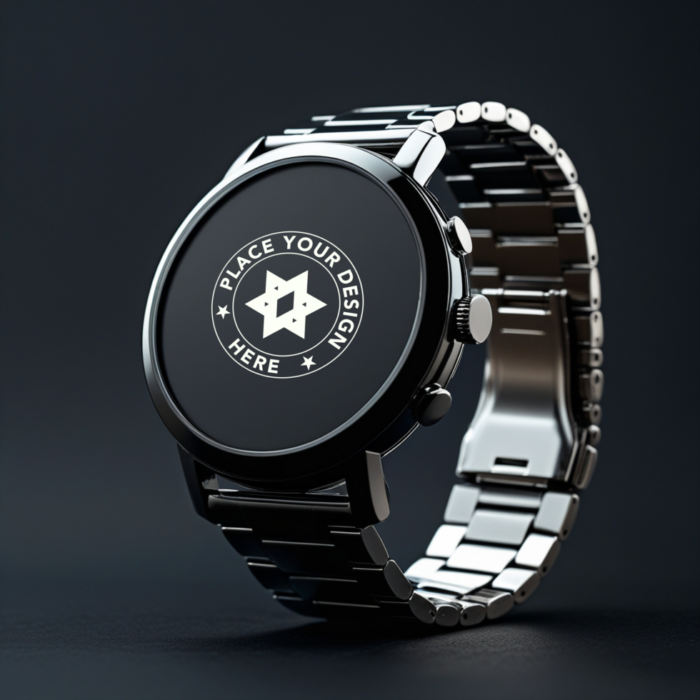 Modern smartwatch mockup with a blank screen for interface design. Use this watch mockup for wearable device presentations and digital UI previews. psd