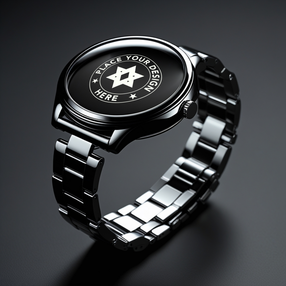 High resolution smartwatch mockup featuring a blank screen for app display. Use this watch mockup for wearable device and smart tracker previews. psd