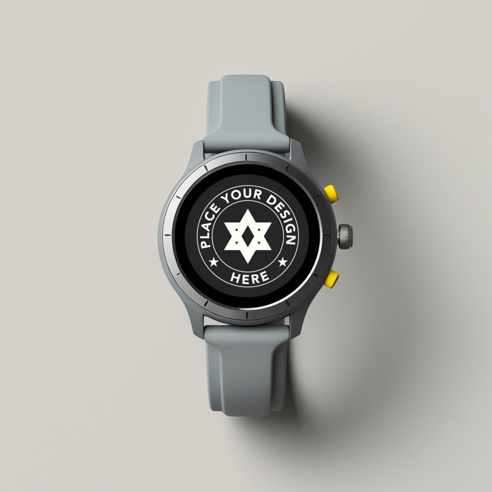 High quality smartwatch mockup for realistic design presentations. Smartwatch mockup featuring a blank screen for UI showcases and digital device mockups. psd