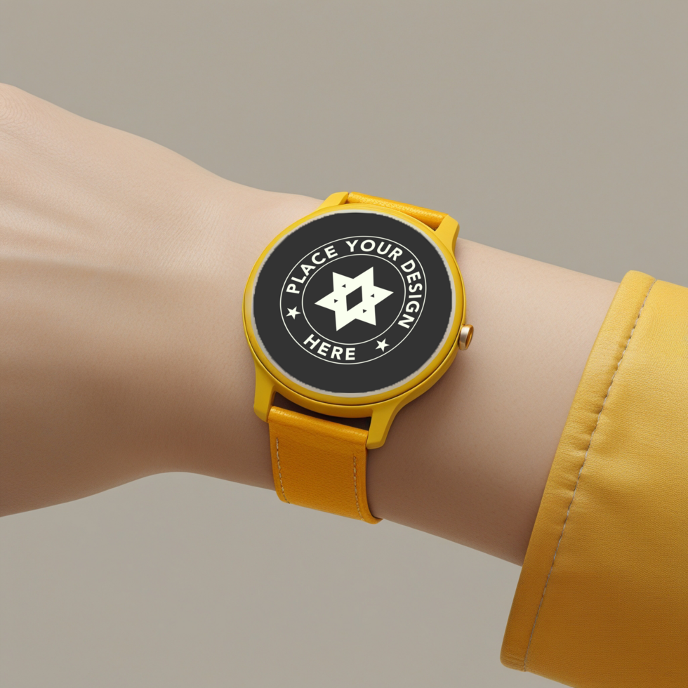 Editable smartwatch mockup featuring a blank screen for UI presentation. Perfect watch mockup for smart tracker displays and wearable device previews. psd