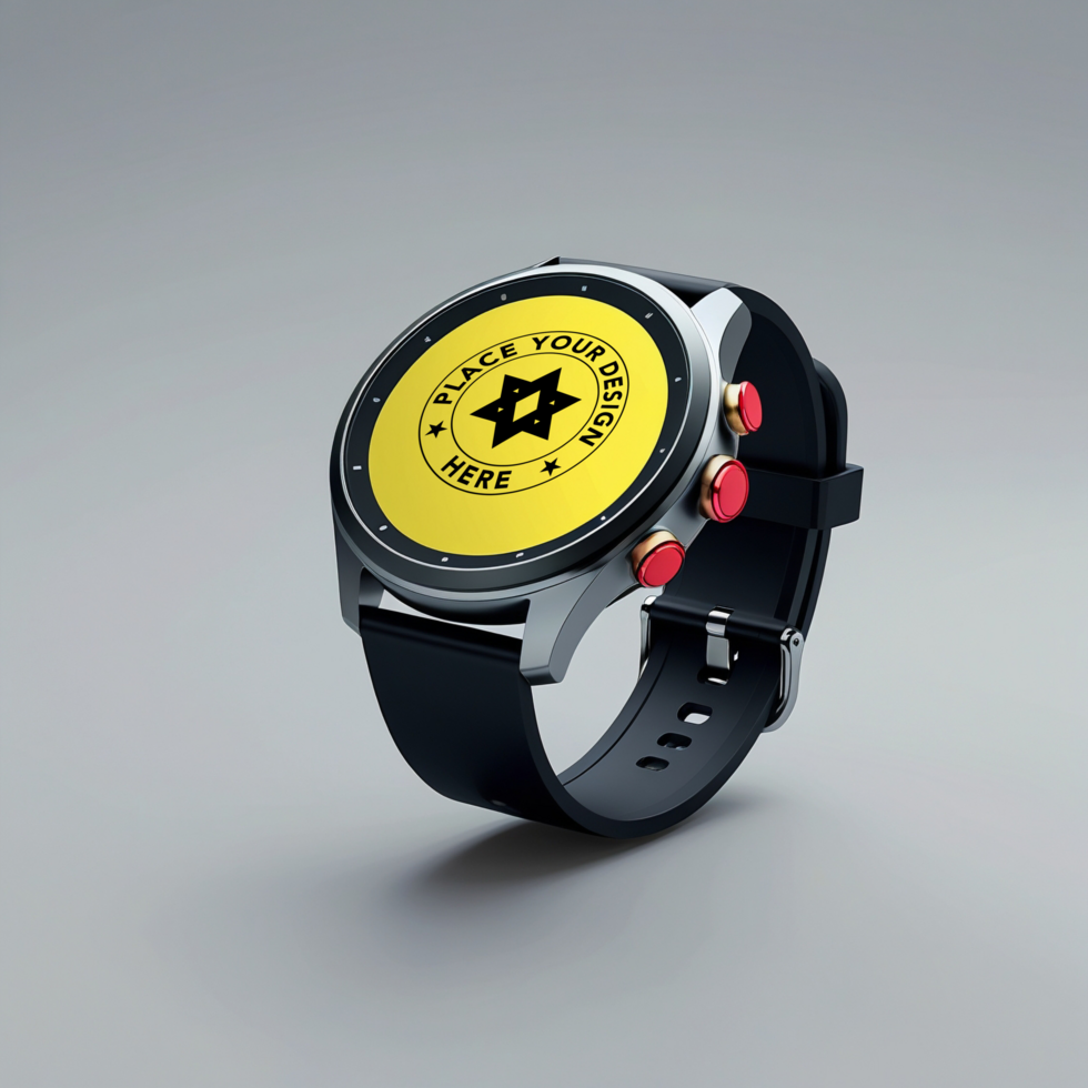 Smartwatch mockup with a blank screen for smart interface presentations. Showcase smartwatch mockup designs for digital technology and fitness bands. psd