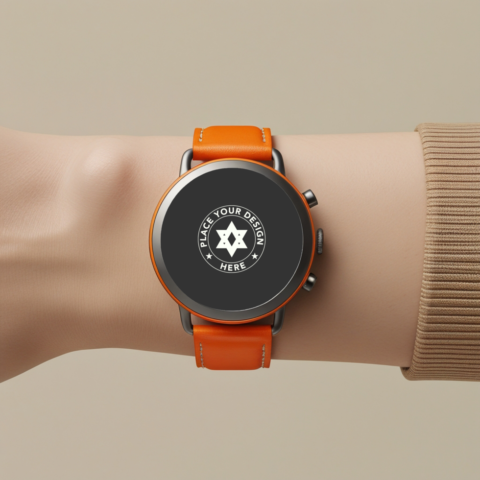 Digital smartwatch mockup for wearable technology presentations. Use this watch mockup for UI previews, smart device displays, and interface designs. psd