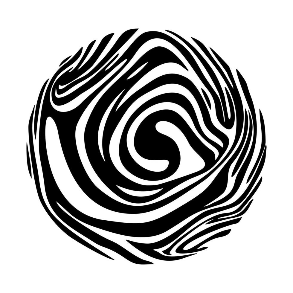 Black and white circle with distorted wavy stripes. trippy abstract geometric shape vector