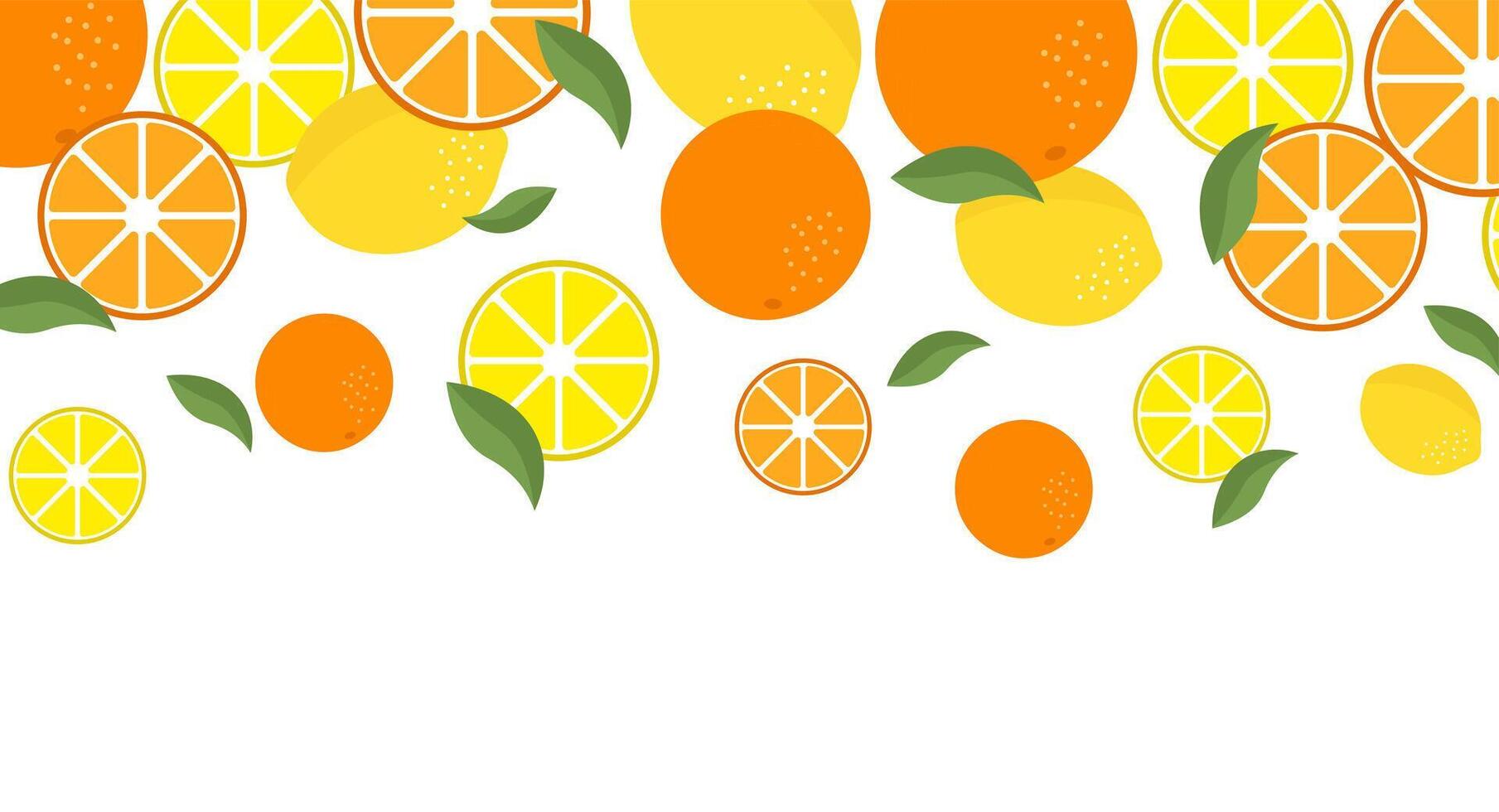 Frame with ripe lemons and oranges on a white background. Citrus fruits fall down. Citrus pattern vector